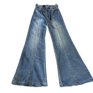 Flying Tomato Flared Leg Faded Blue Jeans Belt High Waist Size Medium 33" Inseam